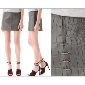 Brand New Alexander Wang Grey Leather Crocodile Embossed Mini Skirt W Size 6